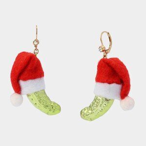 NWT $48 BETSEY JOHNSON Santa Baby Pickle Drop Earrings Green Christmas Holiday